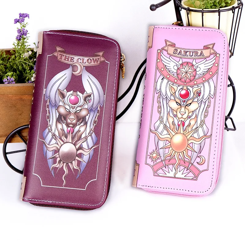 

Card Captor Sakura Anime Star Moon Long Zip Wallet Wing Cosplay Handheld Kawaii PU Wallets Cartoon Coin Purse Girl Birthday Gift