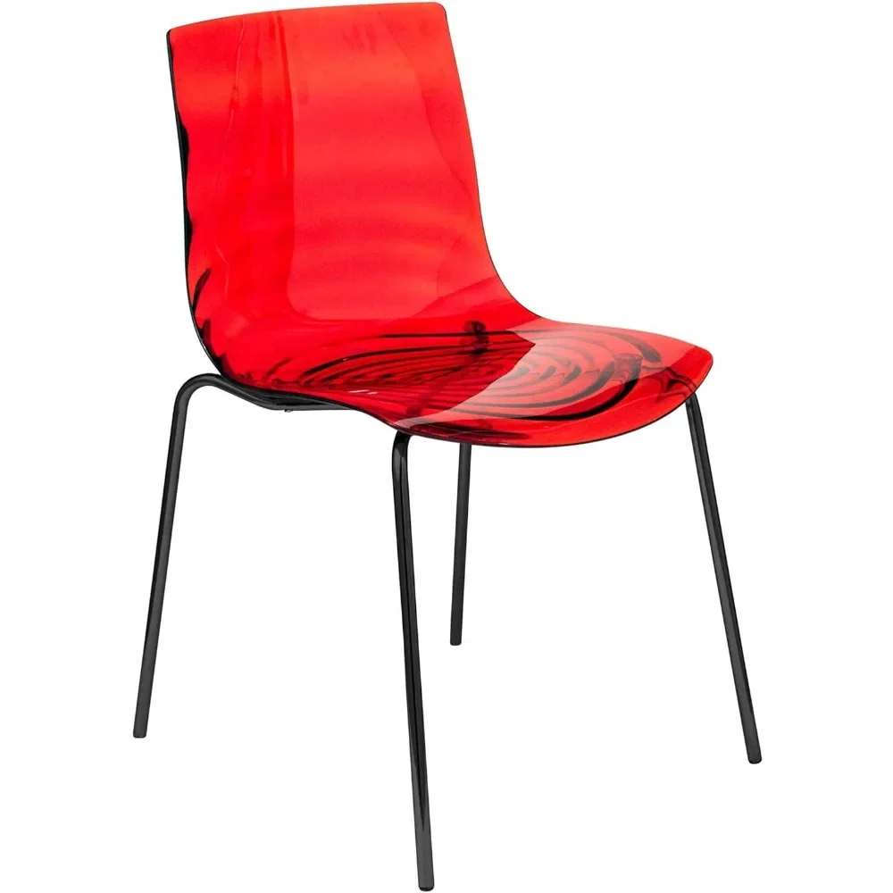 Ergonomic Dining Chair Ripple Design - Set of 4 Astor Collection in Black Base & Transparent Red Seat