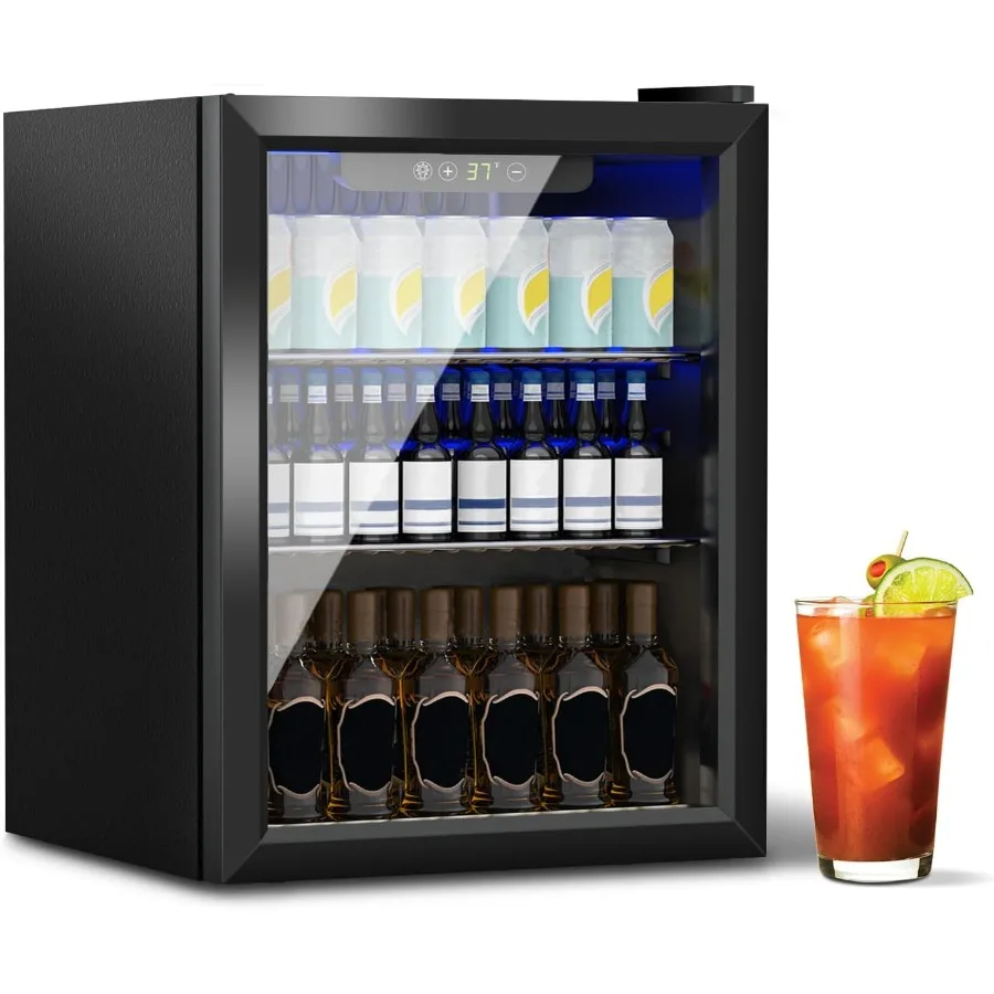مبرد ثلاجة المشروبات 72 علبة ثلاجة صغيرة باب زجاجي للمشروبات الصودا البيرة أو النبيذ - ثلاجة صغيرة لغرفة نوم المكتب