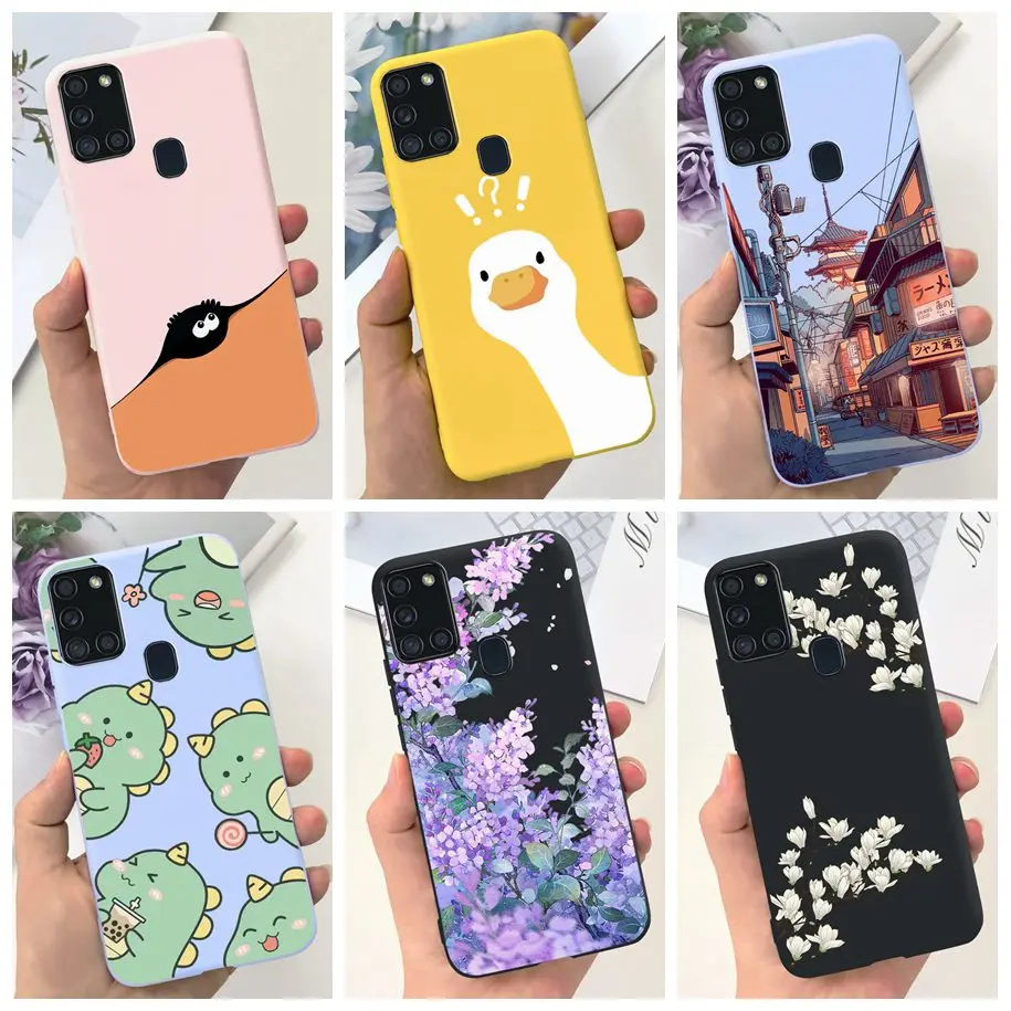 For Samsung A21S Case SM-A217F A 21S Back Cover Fashion Flower Cartoon TPU Soft Silicone Phone Case For Samsung Galaxy A21s Capa