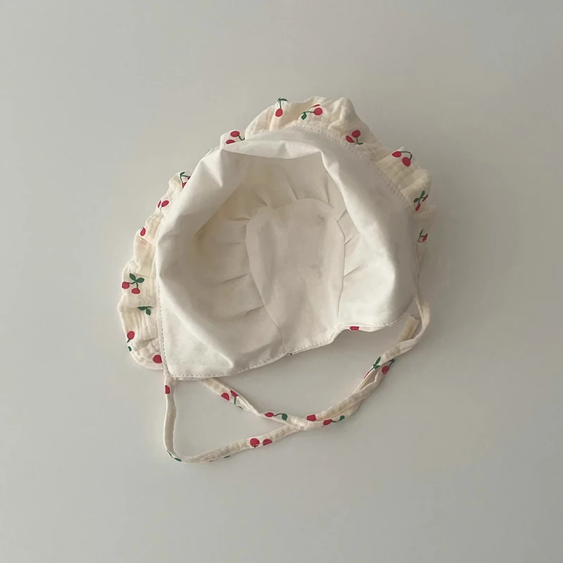 Korean Print Baby Sun Hat Cute Flower Cherry Infant Girls Princess Cap Spring Autumn Cotton Newborn Ear Protection Caps Bonnet