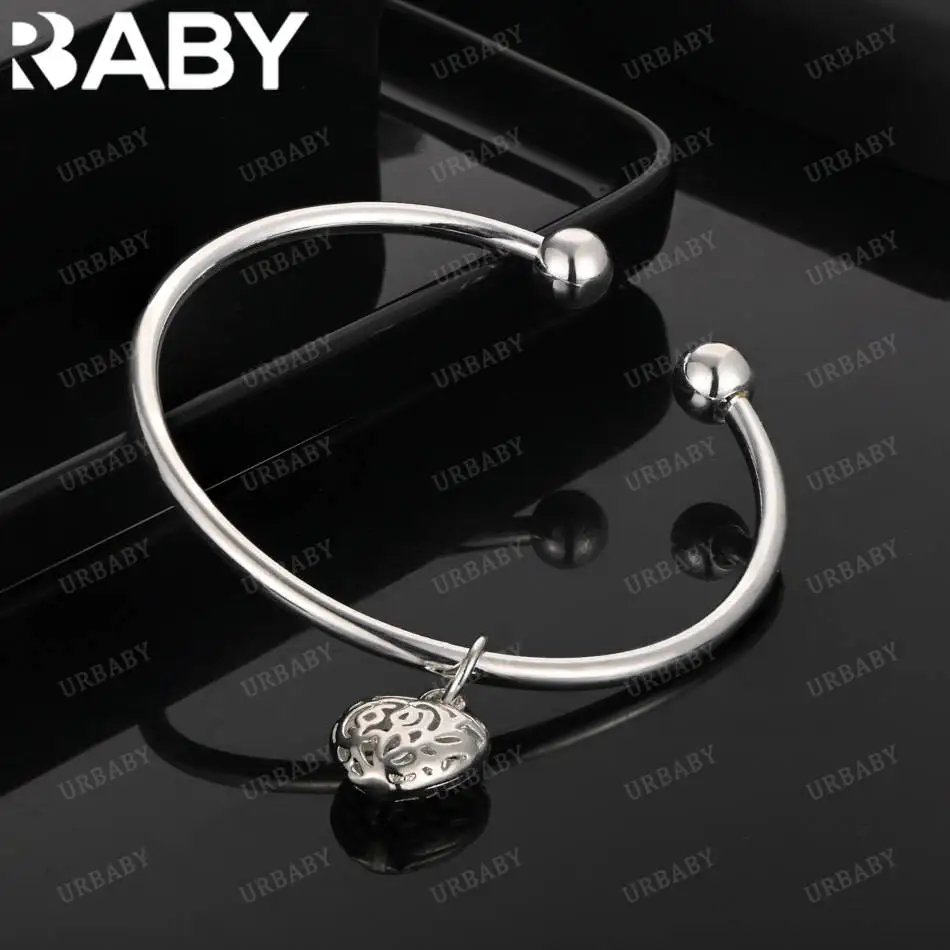 

URBABY 925 Sterling Silver Design Hollow Heart Bangle For Women Fashion Jewelry Charm Grace Noble Wedding Accessories