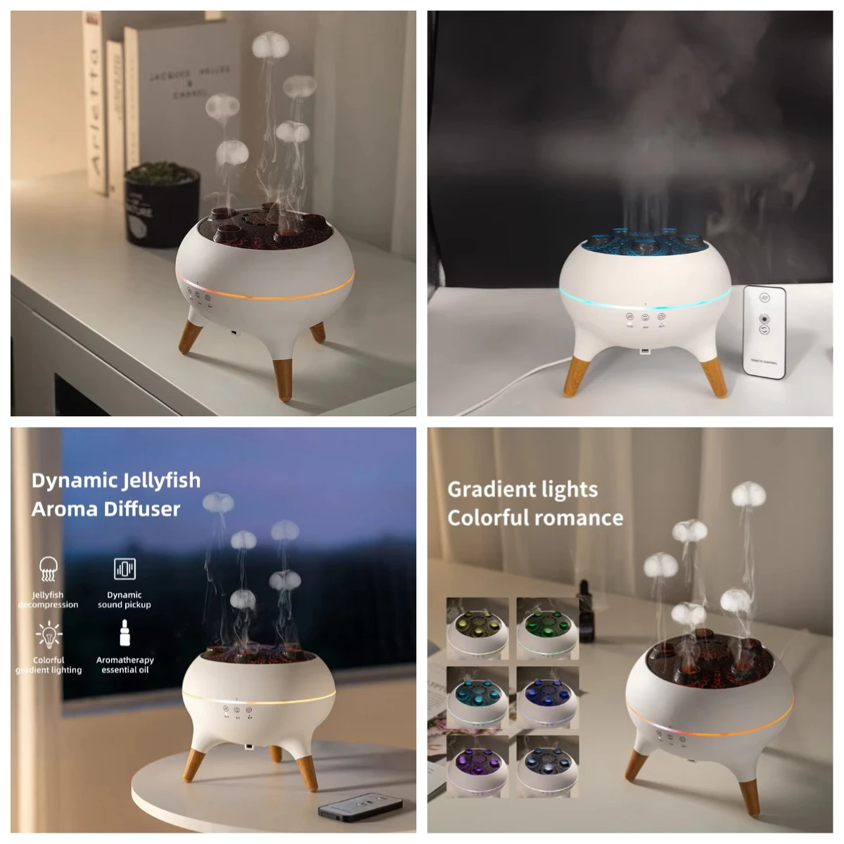 250ML Jellyfish Spray Ultrasonic Humidifier Dynamic Sound Pickup Remote Control Timing Diffuser