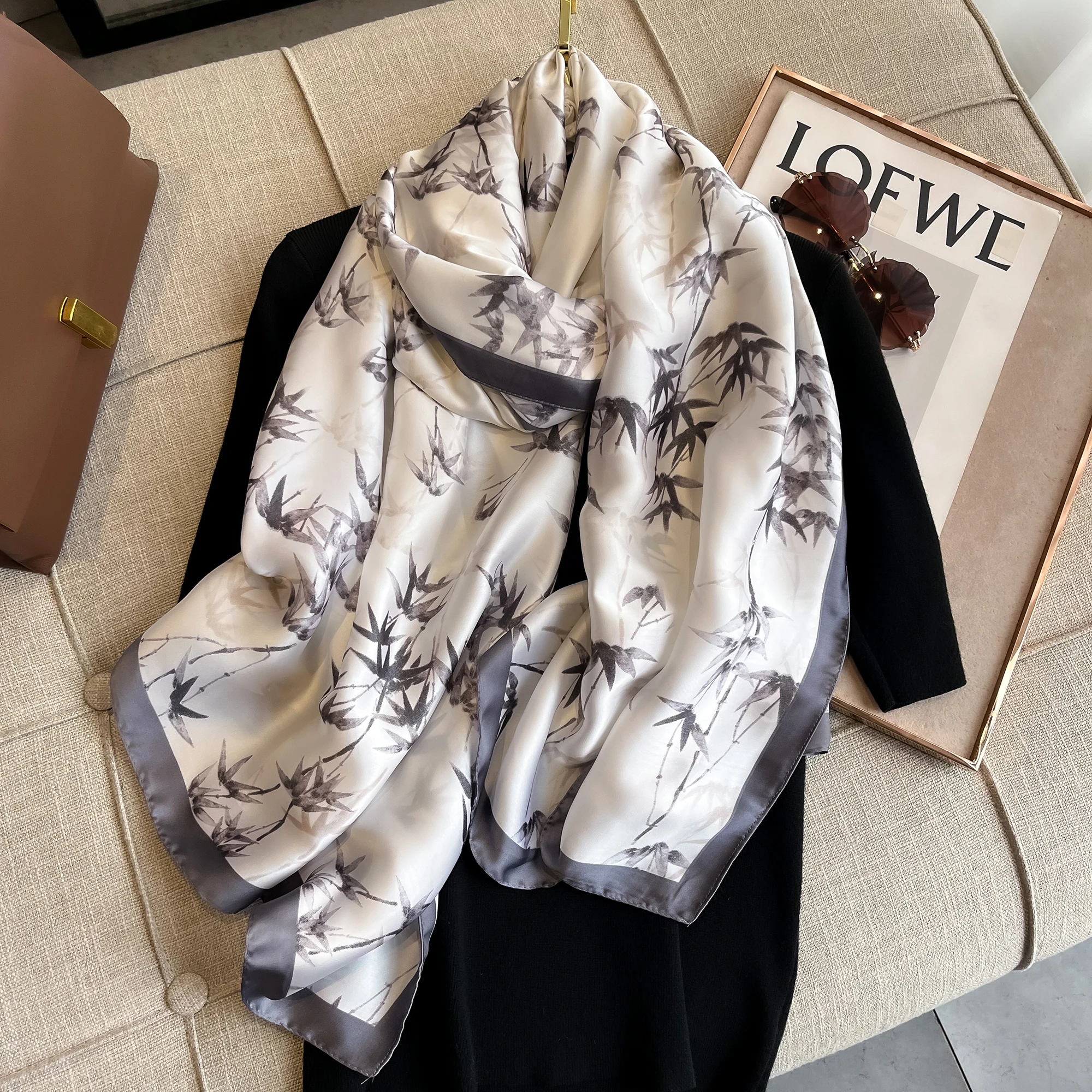 Spring Scarf Women\'s Luxury Design Scarf Silk Smooth Scarf Soft Muslim Headband Shawl Beach 90x180cm 2024