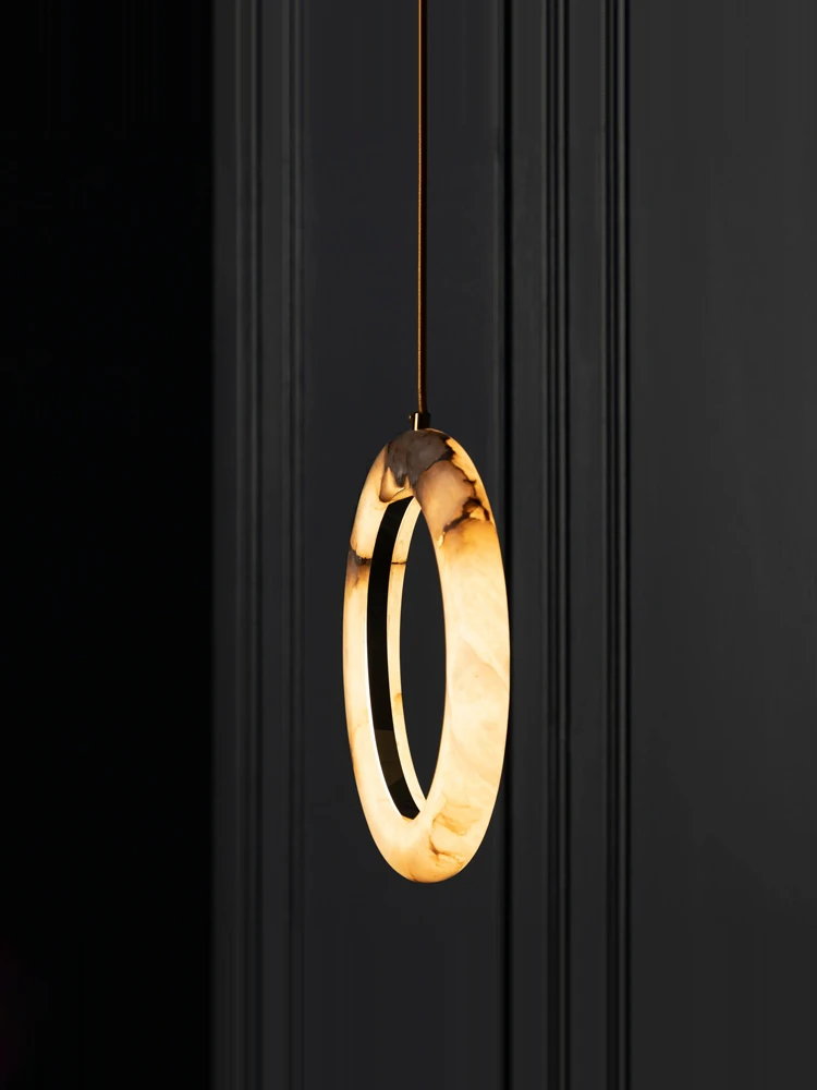 Marble Circle Dimmable LED Chrome Gold Ceiling Chandelier Lighting Lustre Suspension Luminaire Lampen For Corrdor Entry Way
