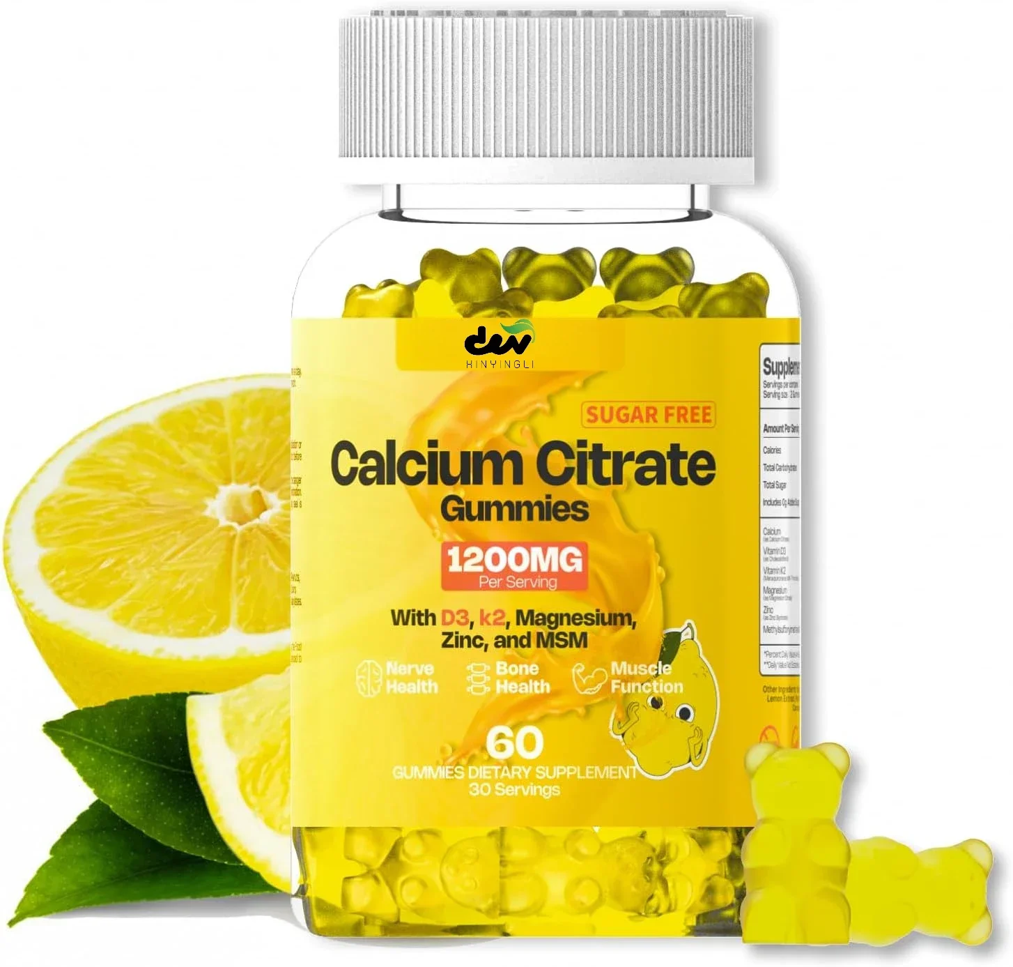 

Sugar-Free Calcium Citrate Gummies for Men & Women Bone Muscle & Immune Support Nutritional Supplement