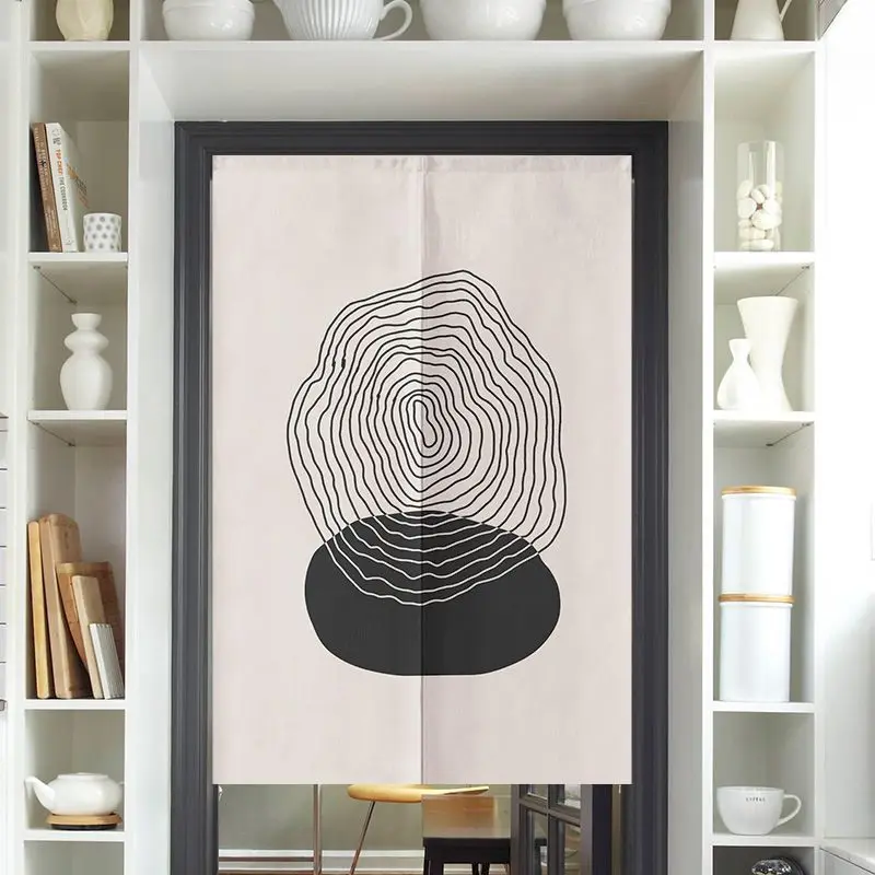 VIKAMA Black Circle Line, Noren Door Curtain, 6 Designs, Doorway Decor for Bedroom Living Room Kitchen