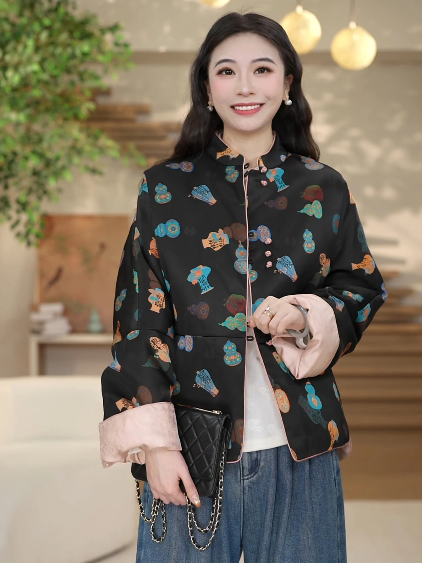 

New Chinese Sle Silk Silk Goose down Double-Sided Wear Warmth down Jaet Double-Sided Wear Silk Outerwear