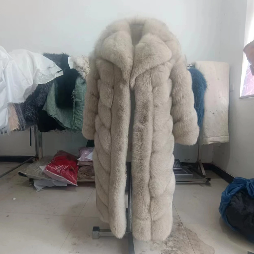 HOT New Winter Lady Overcoat Luxury Fox Fur Coat For Women Large Natural Real Fox Fur Collar Thick Warm Top Quality Jacke