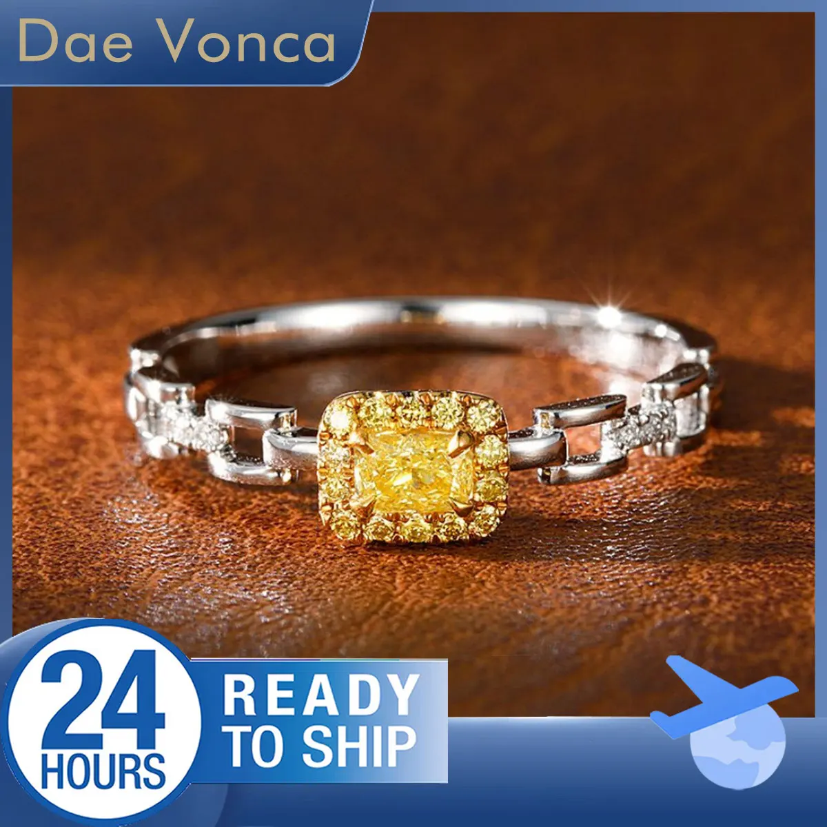 

Кольцо с желтым бриллиантом Cushion Cut из белого золота 18 карат с желтым ореолом и натуральным бриллиантом, кольцо с бриллиантом Pavé Link Shank для женщин, подарок