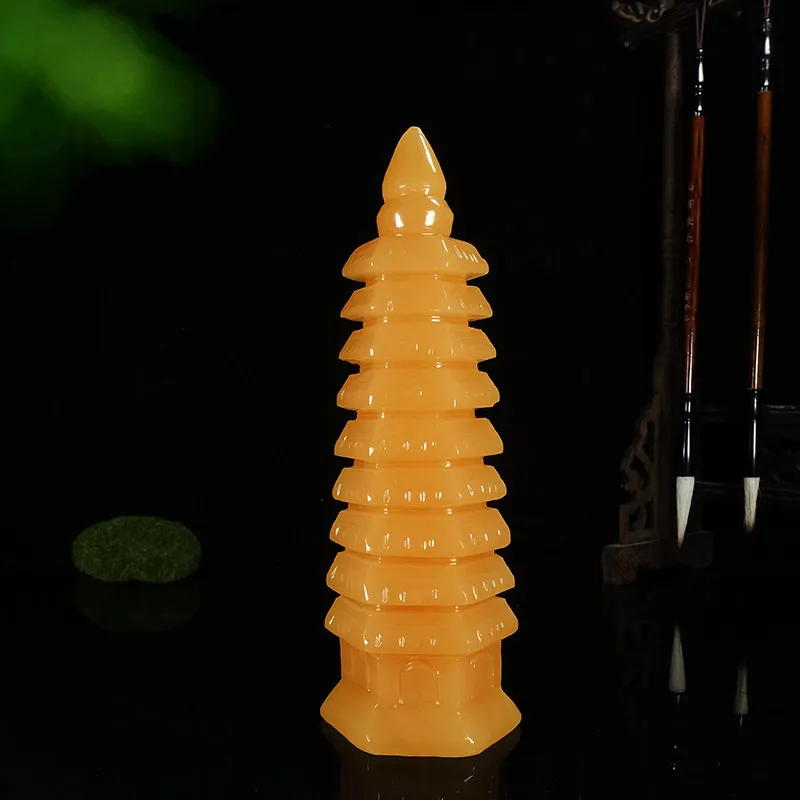 Natural Jadeite Wenchang Pagoda Ornament Thirteen13Layer9Nine-story living room study desk office Wenfeng Tower jade carving