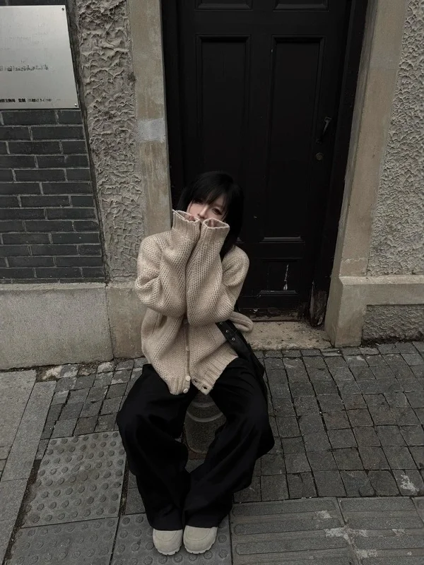 

Вязаный кардиган из смеси льна, круглый свитер Ne Lazy Sle, осенне-зимняя теплая верхняя одежда, французский длинный све