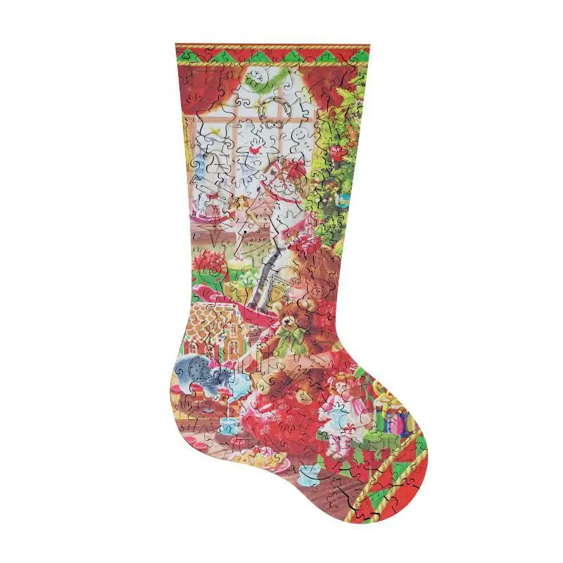 

Wooden special-shaped puzzle Christmas stockings Christmas gifts