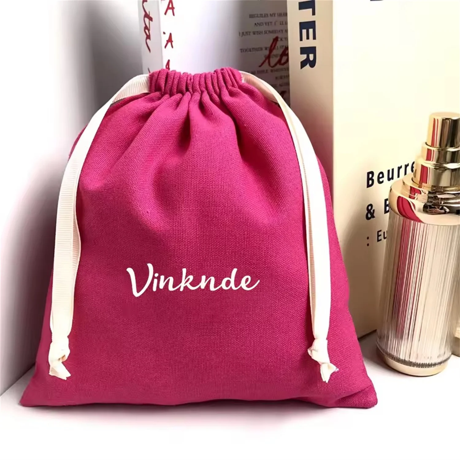 Personailzed Canvas Cotton Drawstring Bags Packaging Handmade Party Wedding Wrapping Reusable Storage Gift Pouch Print Logo