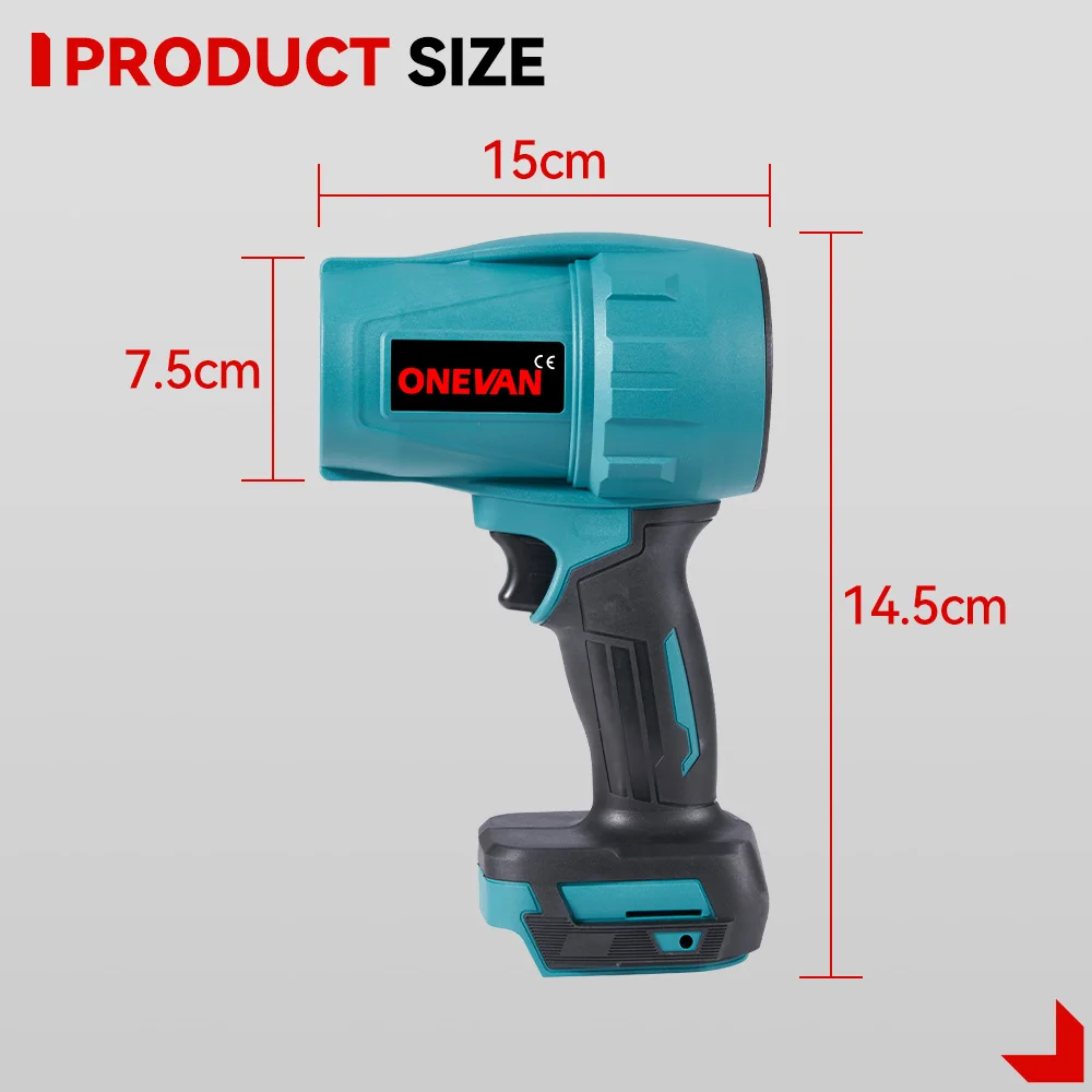 ONEVAN 150M/S Electric Turbo Fan Blowers 1200W Handheld Cordless Air Blower Violent Home Car Power Tool for Makita 18V Battery