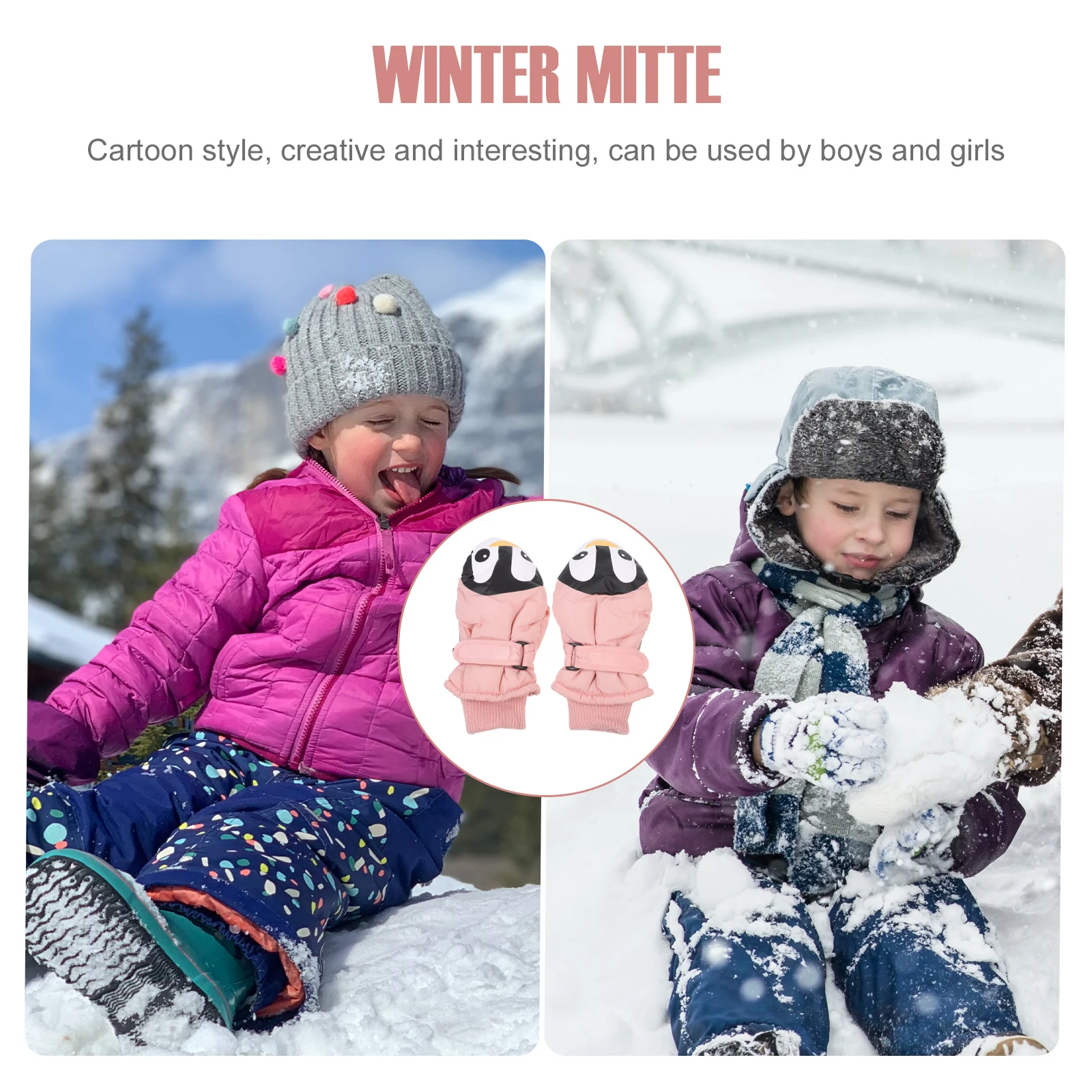 

1 Pair 'S Ski Gloves Warm Cartoon Winter Mittens Waterproof Soft Skin-Friendly Durable Thick Universal Fit For Boys