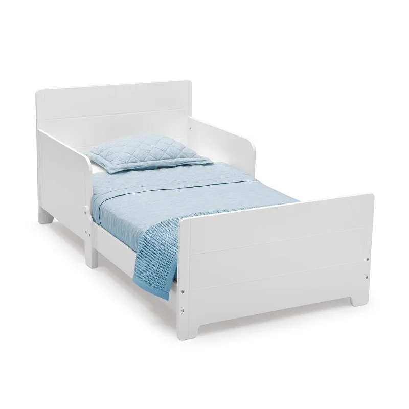 

Wood Toddler Bed Features Two Attached Guardrails, 30.25"W x 55.75"L x 23.5"H-White