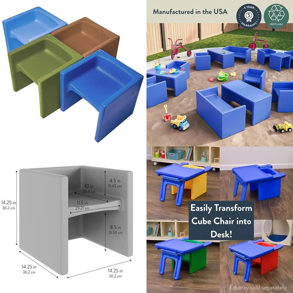 

Set of 4 Wooden Cube Chairs for Kids' Daycare, Preschool Flexible Seating, Toddler Reading Chairs
