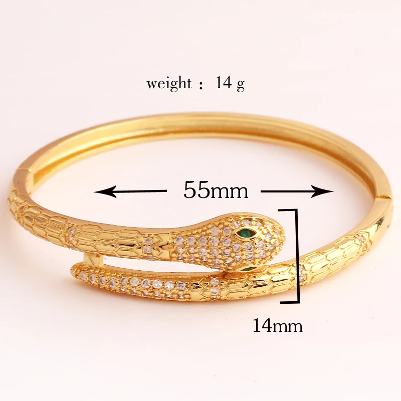 2023 New Design Fashion Jewelry 18K Gold-plated Copper Inlaid Zircon Snake Open Bracelet Luxury Men Women Party Accessories
