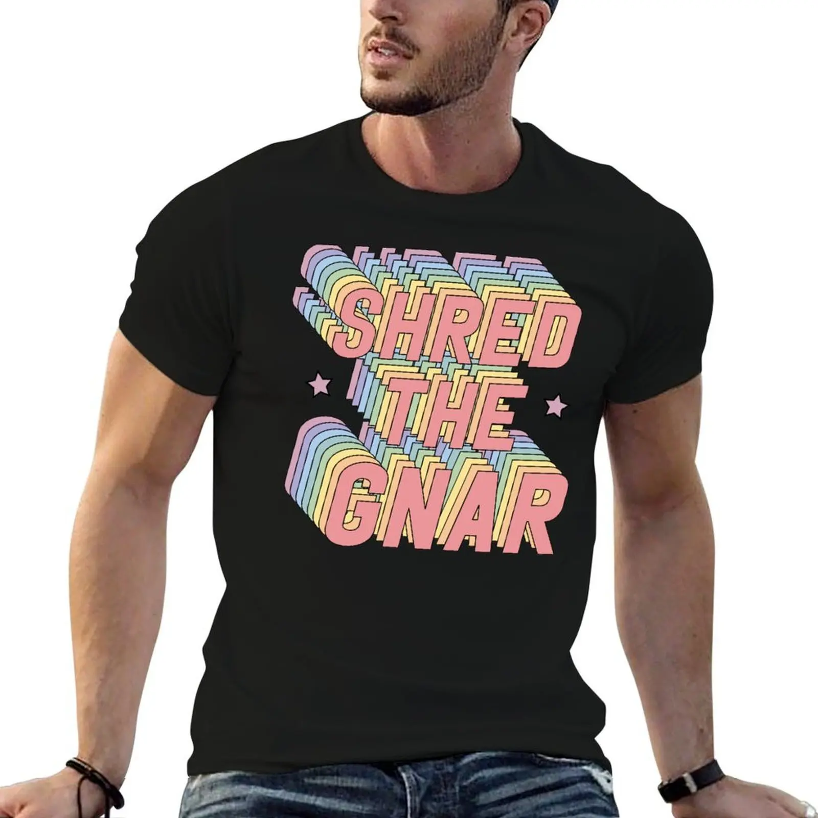 Shred the Gnar Snowboarding Surfing Rainbow Pastel T-Shirt street wear boys animal print mens t shirts top quality