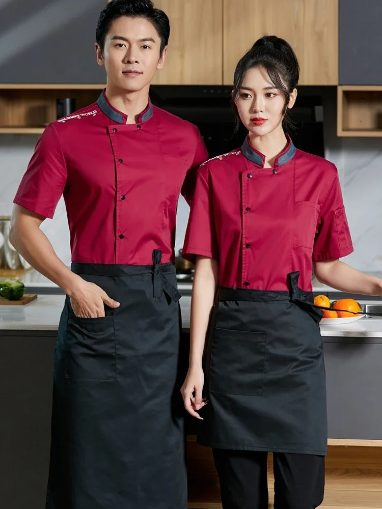 Hotel Restaurant Keuken Chef-Uniformen Catering Kookshirt Ademend Jasje Bakkerij Bar Café Kleding Zomer Chef-Kok Outfit