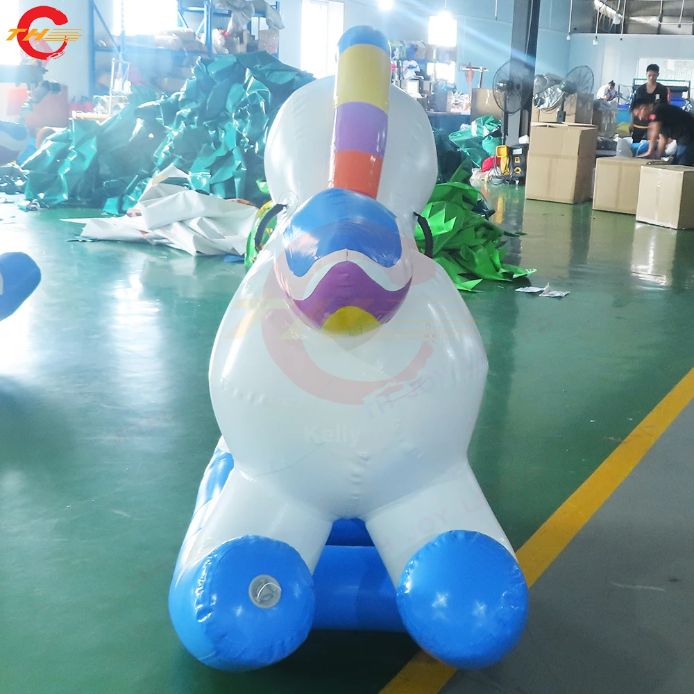 Animal inflable azul para montar a caballo, unicornio mecedora, juegos de carnaval, juguetes a la venta