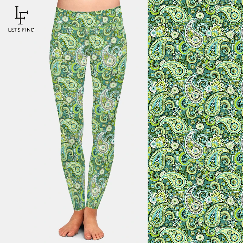 Letsfind bonito paisley impressão digital mulheres legging cintura alta moda magro leggings de fitness