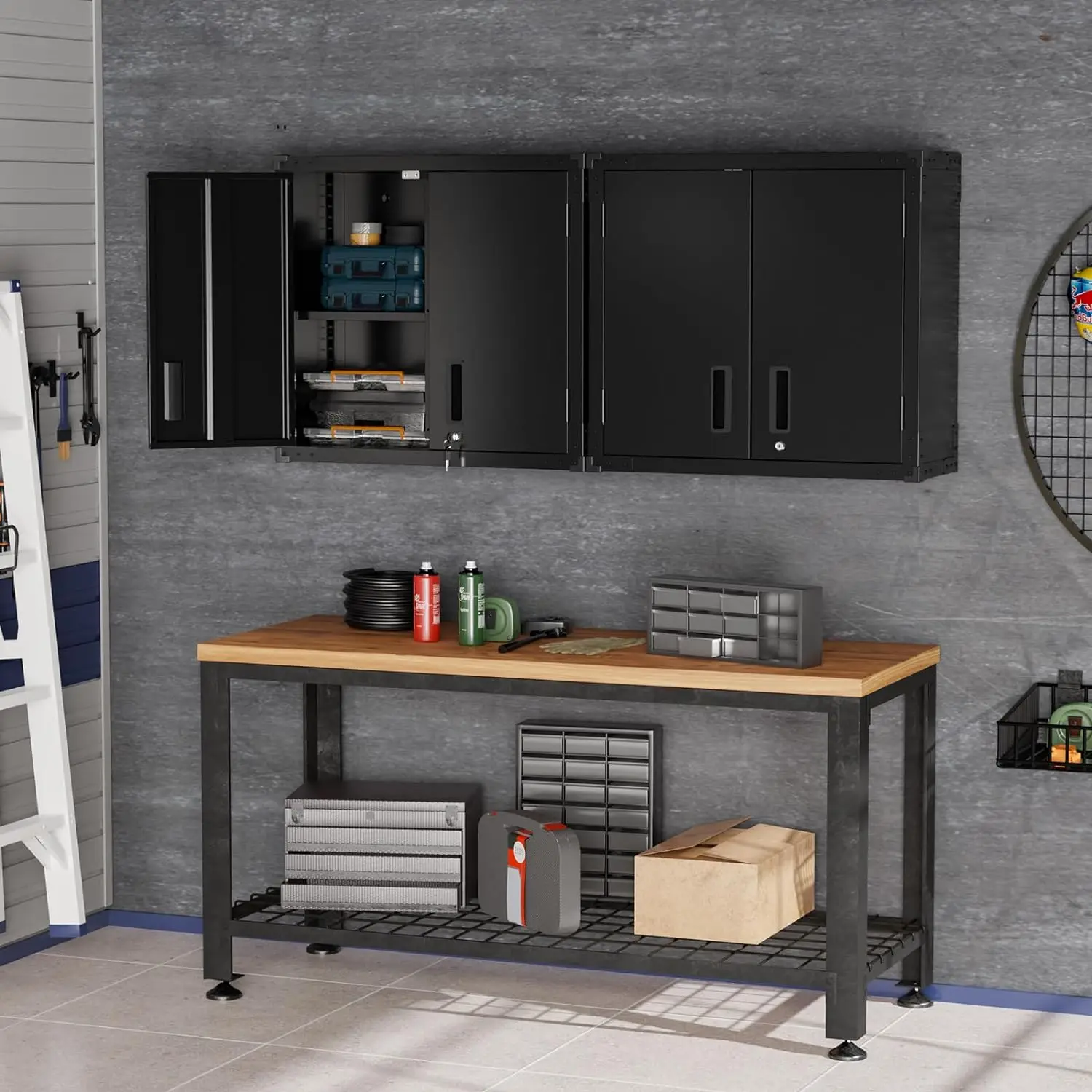 Upgraded Wide & Deep Garage Storage Metal Cabinet w/ Pegboards,Wheels,Locking Doors & Adjustable Shelves,Black,43''Wx20''Dx72''H