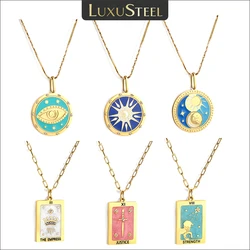 LUXUSTEEL Boho Colorful Pendant Necklace For Women Evil Eye Sun Justice Empress Strength Charm Stainless Steel Chain Collars