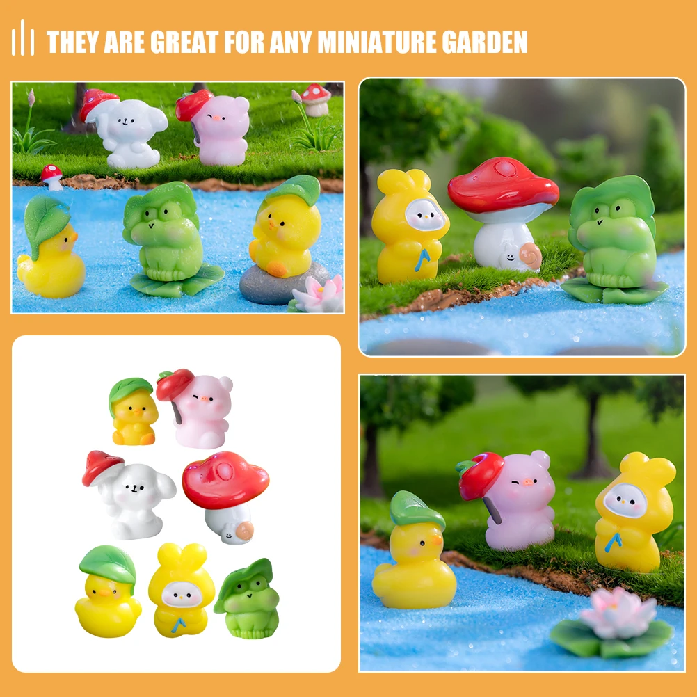 

7 Pcs Mushroom Frog Decoration Mini Garden Animal Decors Miniature Resin Figures Adorable Figurines Ornaments