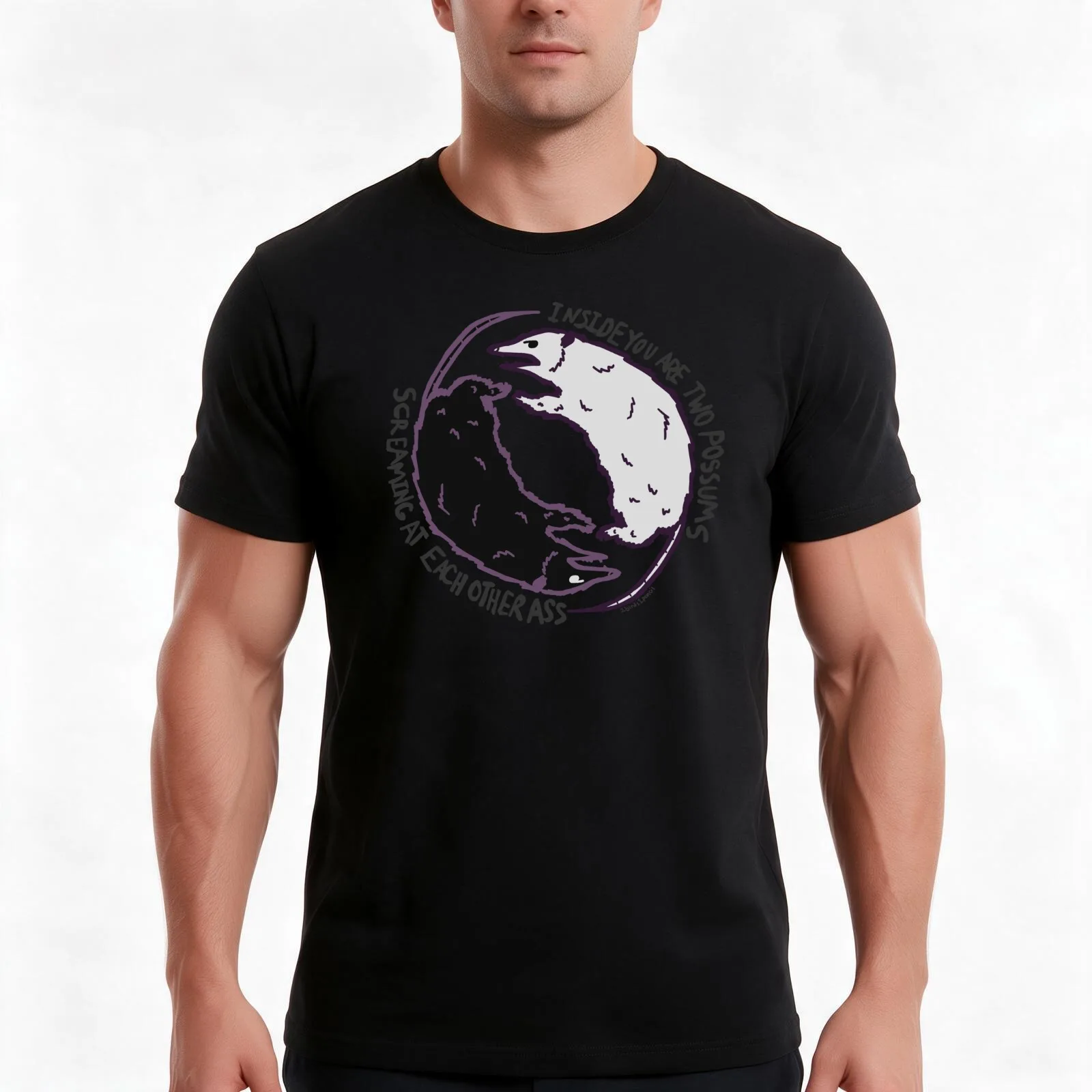 Ying Yang Possum T-Shirt, Summer Casual Cotton Tee, Oversized Streetwear Tops, Vintage Graphic Print, Loose Fit Short Sleeve