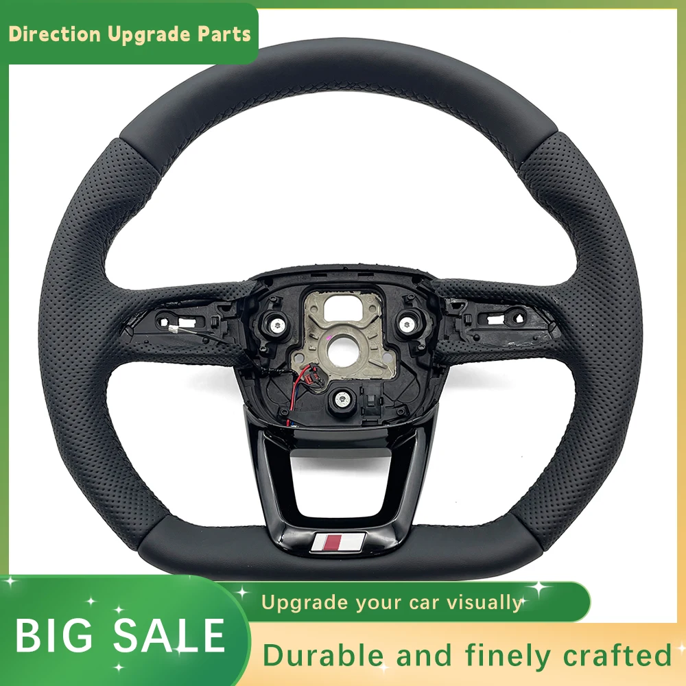 Multi functional painted black semi perforated flat bottomed sports steering wheel with heating, for VW Audi Q5 FY Q7