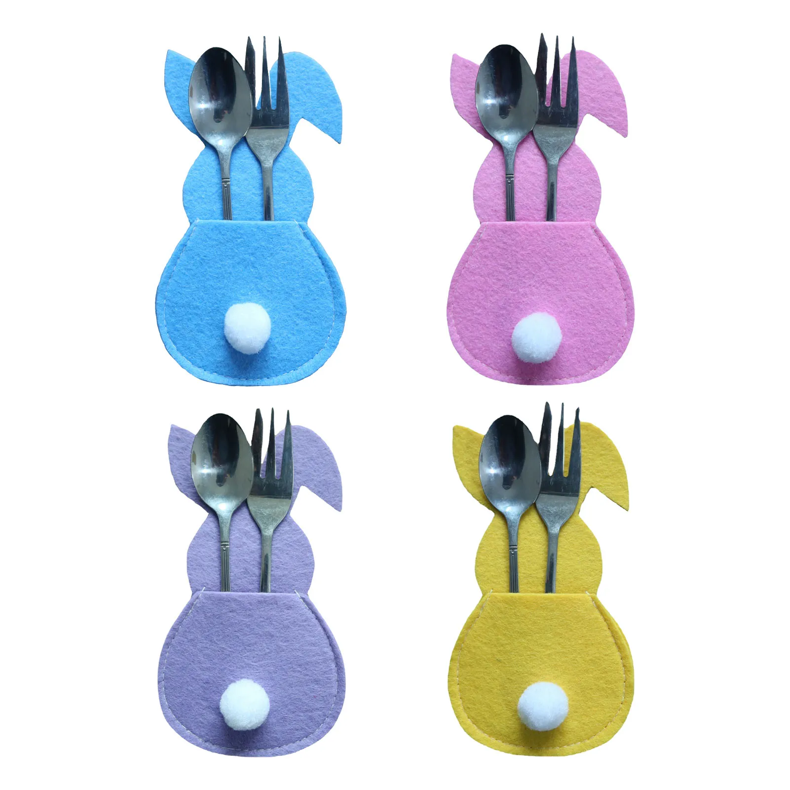 4 Pcs Easter Bunny Tableware Utensil Holders Knives Forks Bag Silverware Holder Rabbit Cutlery Pouch Bag For Knives Forks Spoon