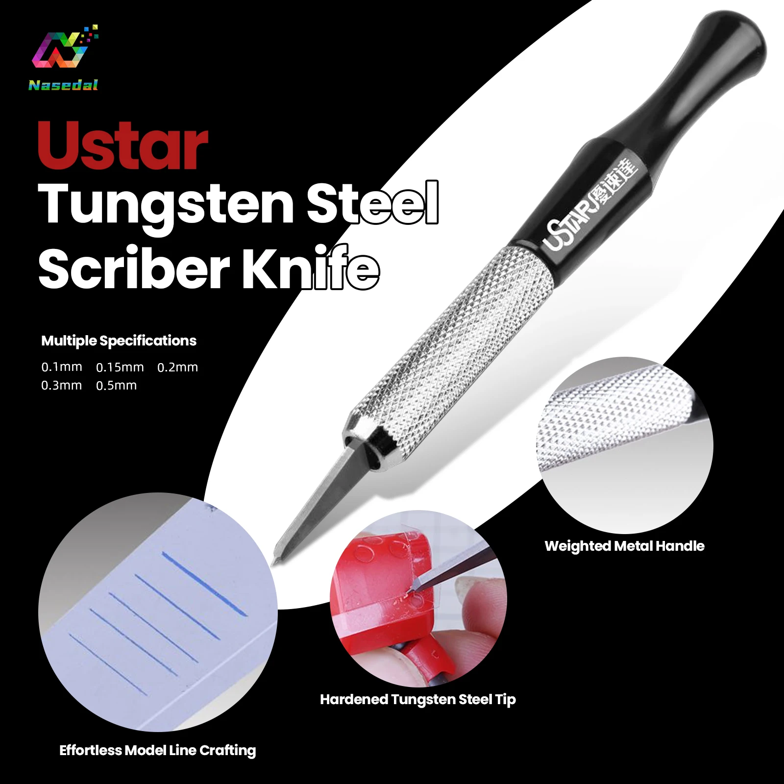 Ustar UA-90506~UA-90510 Tungsten Steel Scriber 0.1~0.5mm Hobby Knife for Gundam GK Military Model Scribing Tool Marking Pen DIY