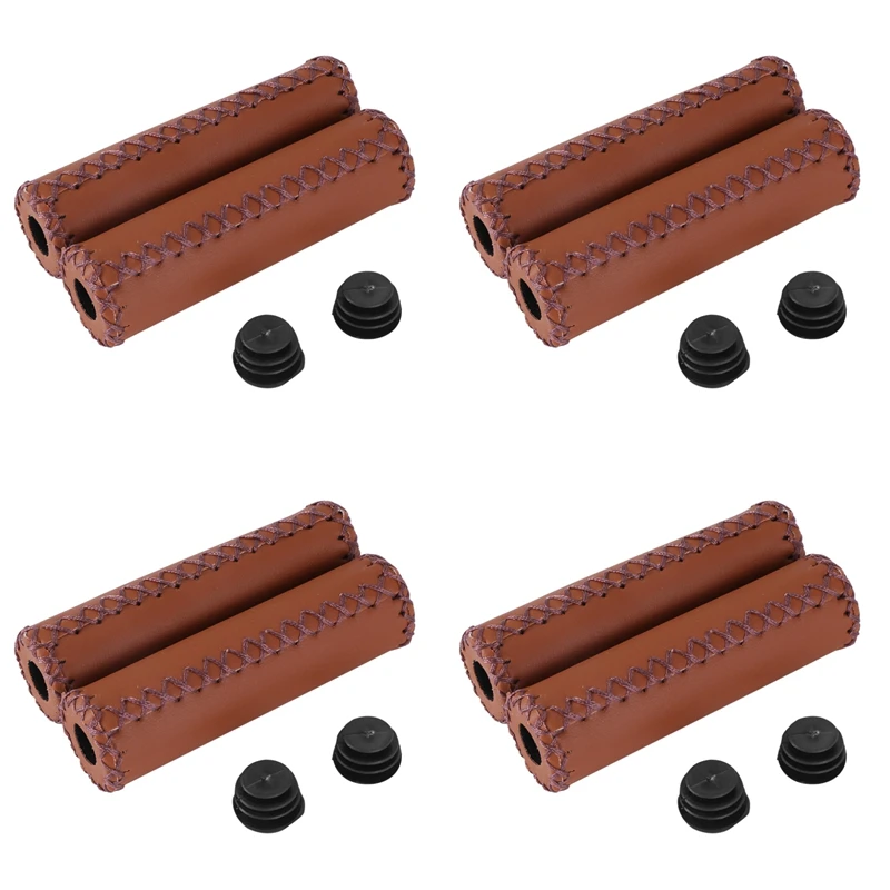 4 Pair Vintage Leather Bicycle Grips Grips Trekking Handlebars Cover Colour: Brown