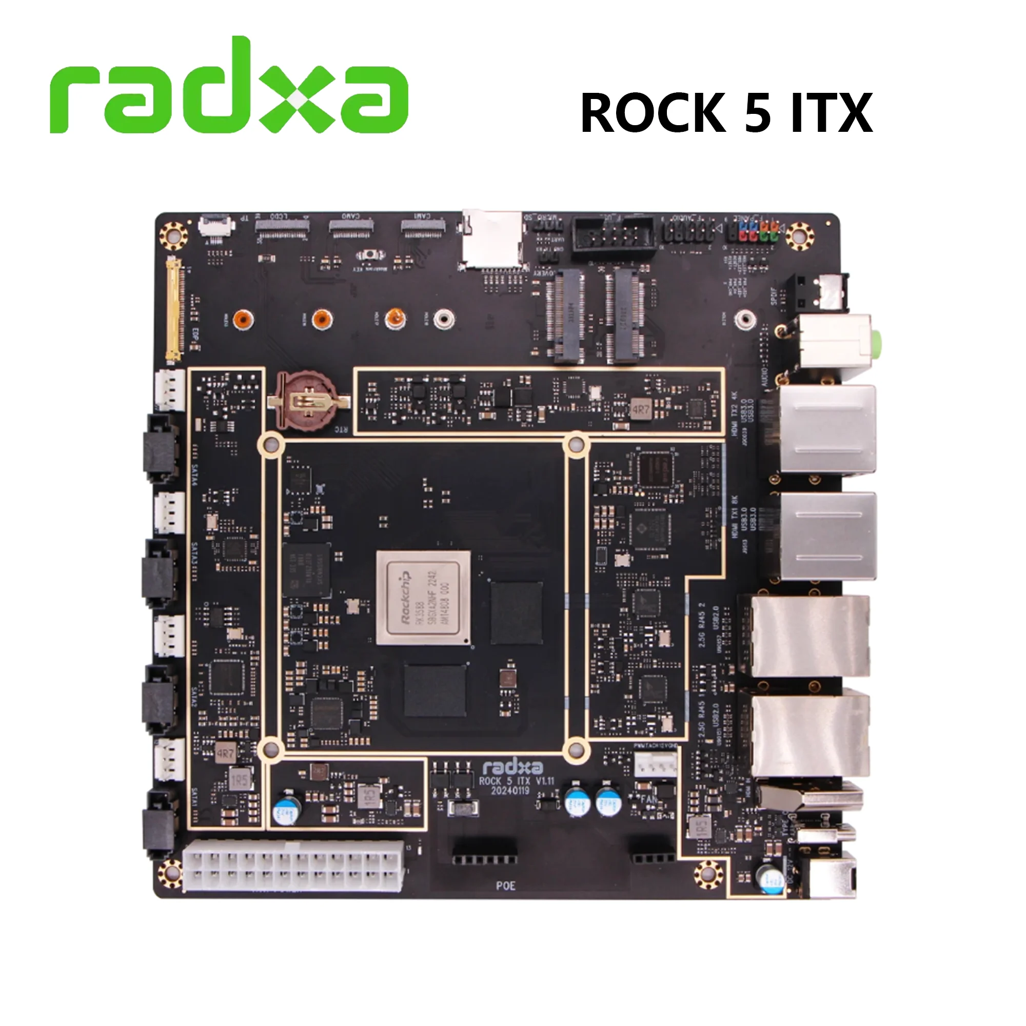 Radxa ROCK 5 ITX RK3588 Octa Core Development Board LPDDR5 RAM, 8K HDMI and Pre-installed Roobi System Mini-ITX Motherboard