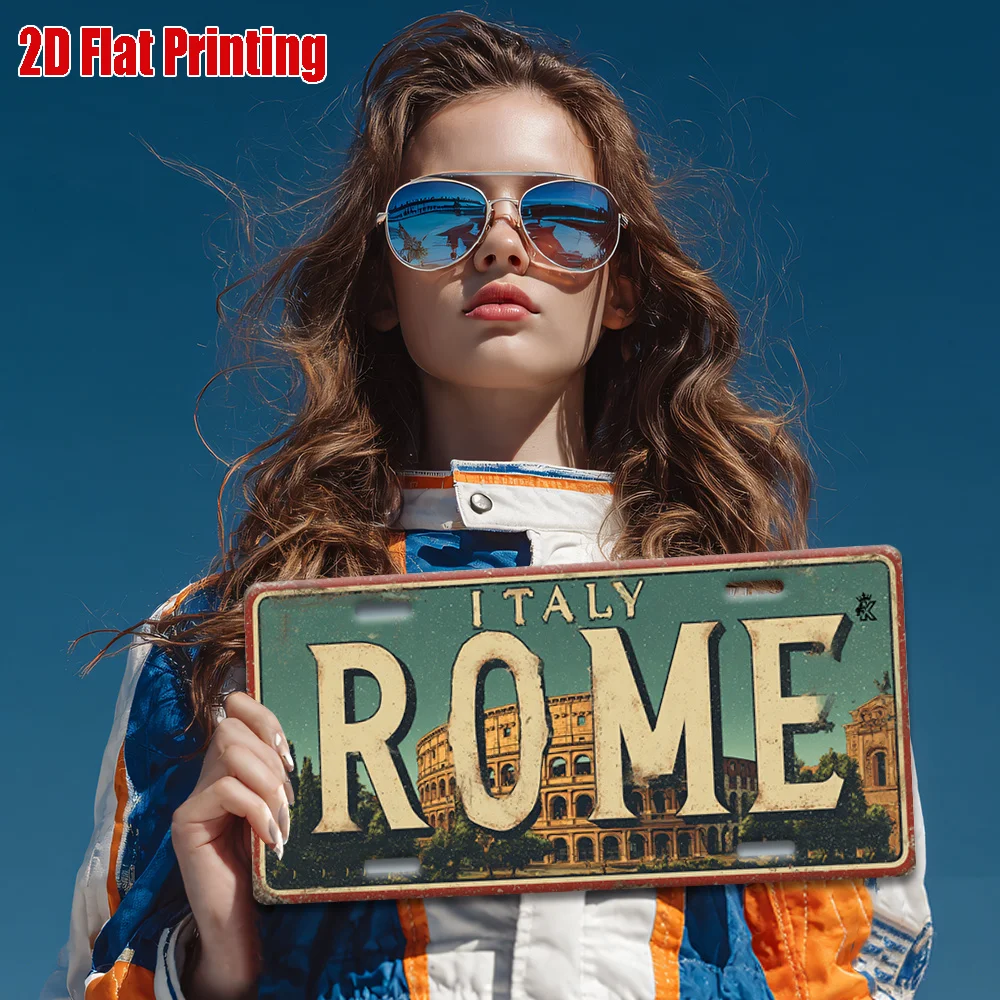2D Flat Metal Tin Plaque 15x30cm Vintage Rome Colosseum Cityscape Iron Wall Art Bar Cafe Decorative Wall Sign