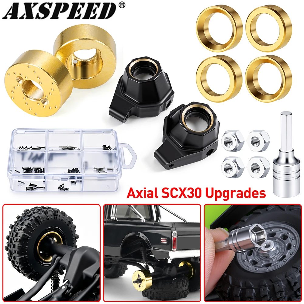 AXSPEED Steering Knuckles Rear Cup Brass Wheel Counterweight Screws Repair Tools for 1/30 Axial SCX30 Upgrade Parts