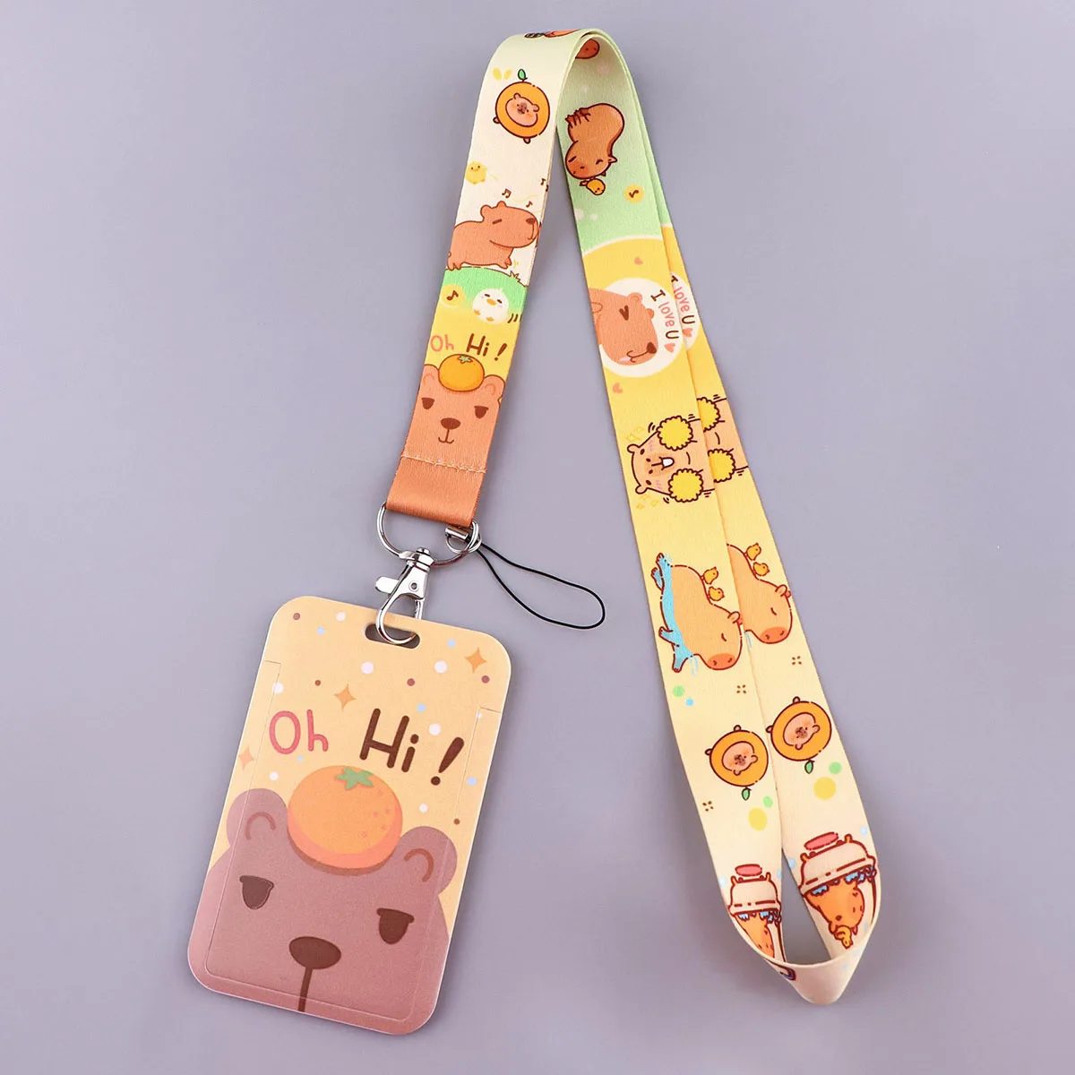 Cute Capybara Credential Holder Kawaii Animals Neck Strap Keychain Lanyard Credit Card Holders Phone Straps Keyring Accessories