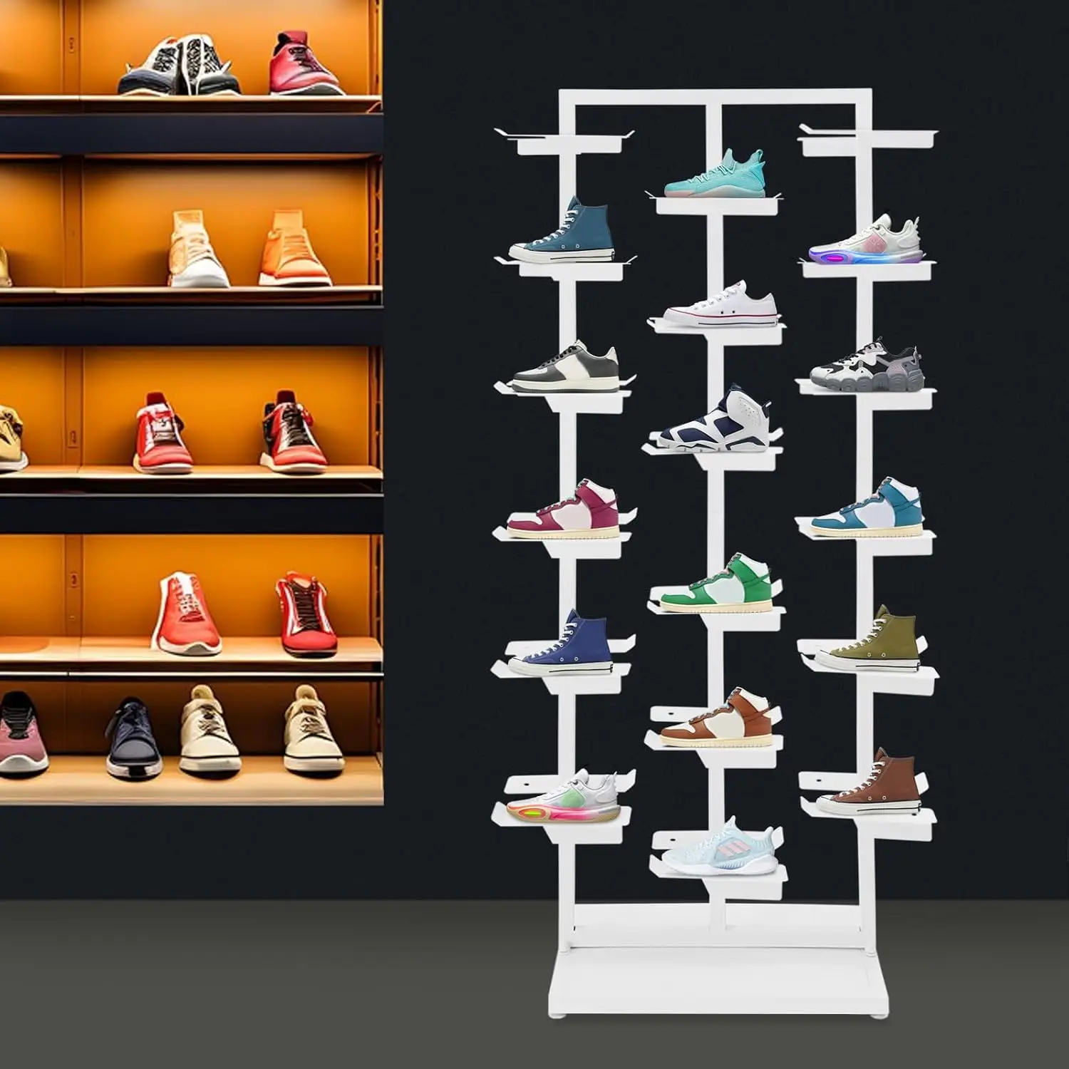Shoe Display Rack Holds 18 Pairs Retail Store Organizer Stand for Boutique Closet Hallway Entryway, Customized