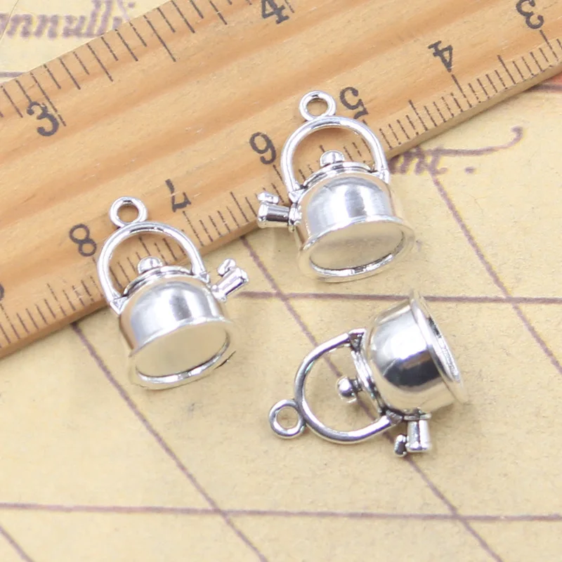 10pcs Charms 3D Tea Pot Teapot 18x14x12mm Antique Silver Color Pendants Making DIY Handmade Tibetan Finding Jewelry