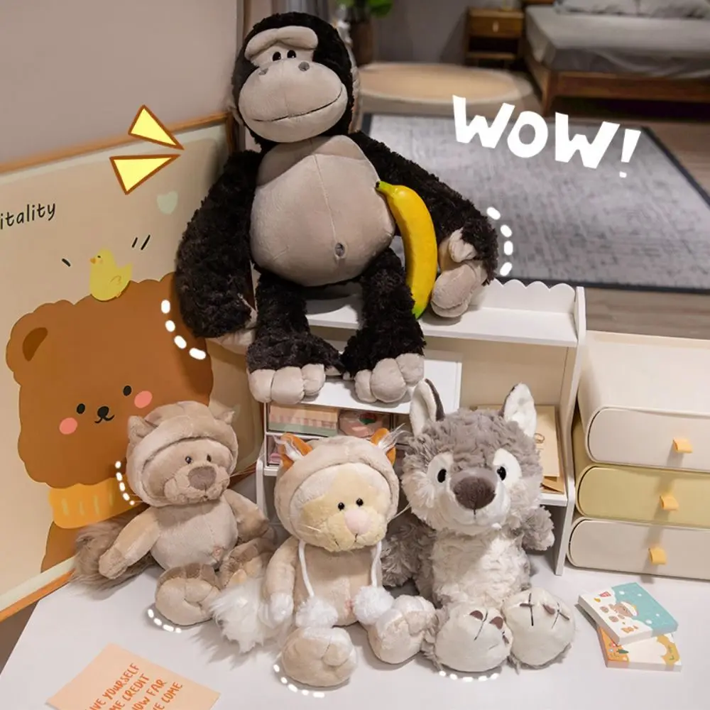 Simulation Fluffy Cute Animal King Kong Q Version Cartoon Animal PP Cotton Wolf Cartoon Sleeping Pillow Room Decoration