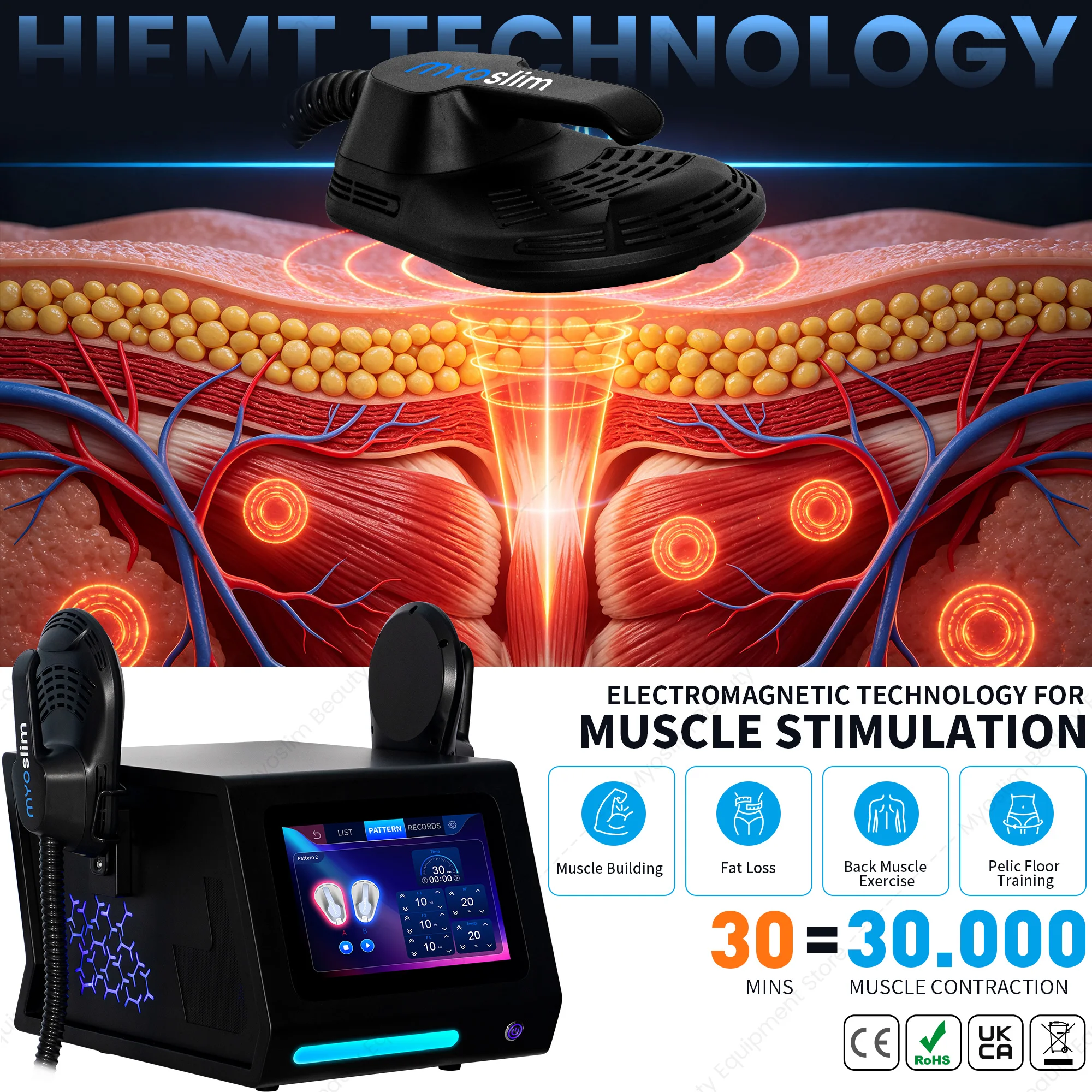 MYOslim EMS Body Sculpting Machine HI-EMT Muscle Stimulator Fat Burner Weight Loss Ab Toning Buttock Lifter for Beauty Salon Use