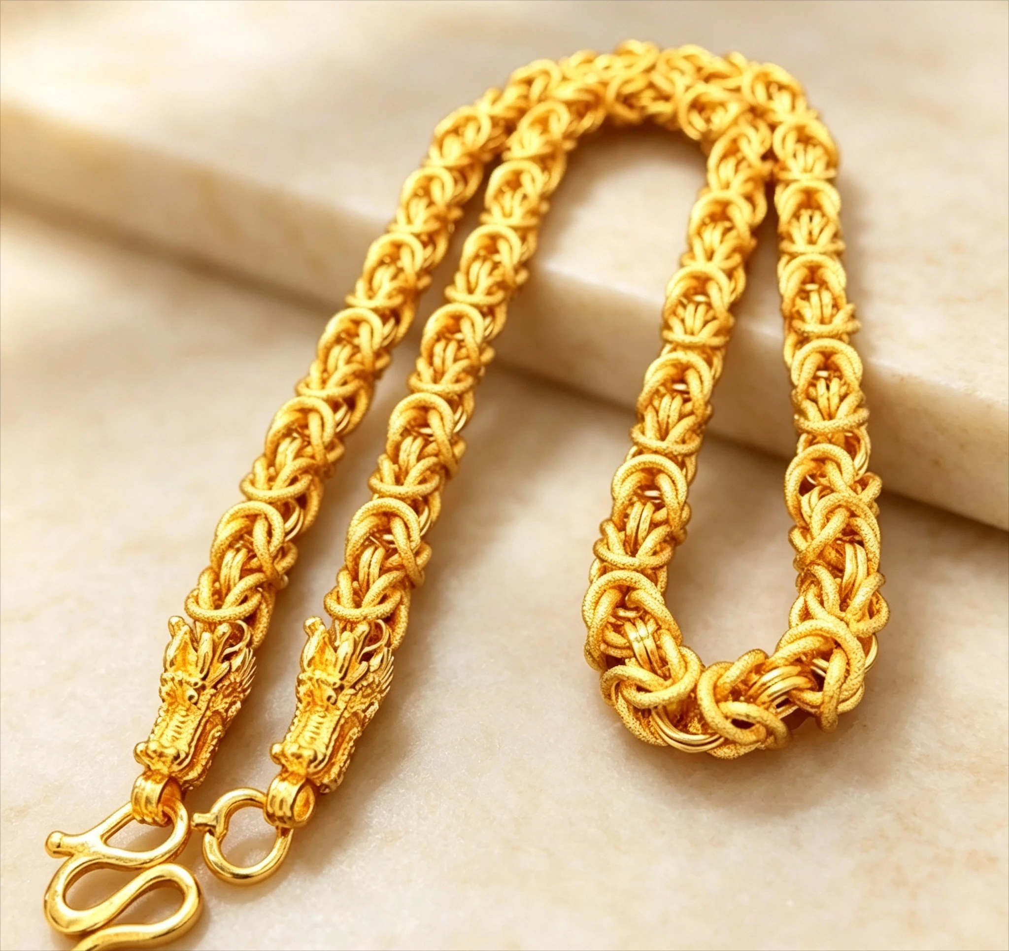 Dragon Head & Bone Necklace | Solid gold 3D dragon head, chiseled spine in matte finish Giving gift for a friend