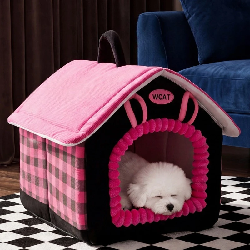 Detachable and Washable Autumn/Winter Cat Villa Cattery, Enclosed Insulated Dog Bed Pet Bed, Portable House Bed