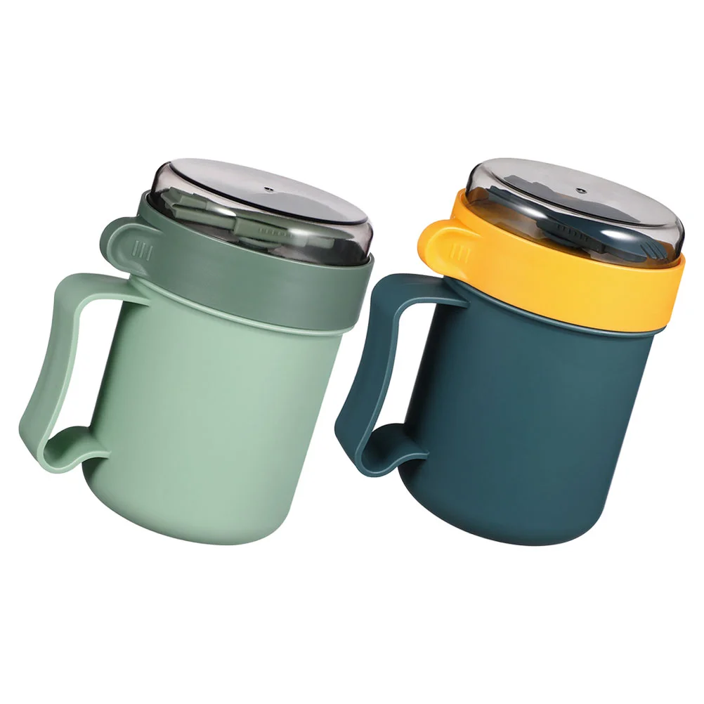 

2 Pcs Coffee Cereal Cup Breakfast Containers for Food Soup with Handle Cover Tea Pp Mug