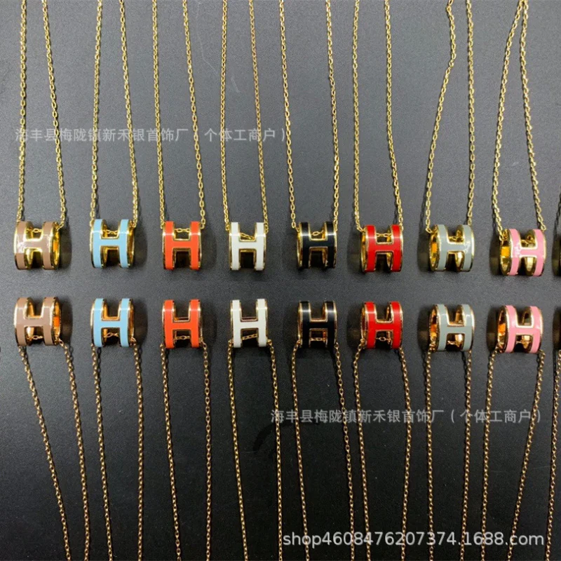 AijiaHEnamel Letter Necklace Female High VersionVGold Cross-Border European and American Pendant Clavicle Chain Female Tik Tok L