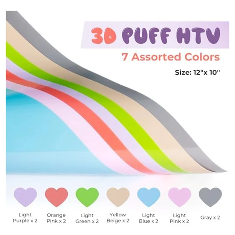 J1UL1N Heat Transfer Vinyl Kit For T-Shirts, Puffy HTV Compatible, Contour Embossed Embossed