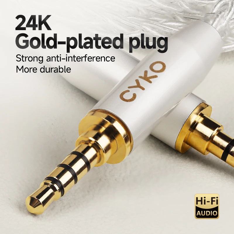 CYKO قسط 4N الفضة النقية 3.5 مللي متر Aux كابل الصوت النحاس النقي مطلية بالذهب TRS/TRRS التوصيل لمكبرات الصوت الكمبيوتر