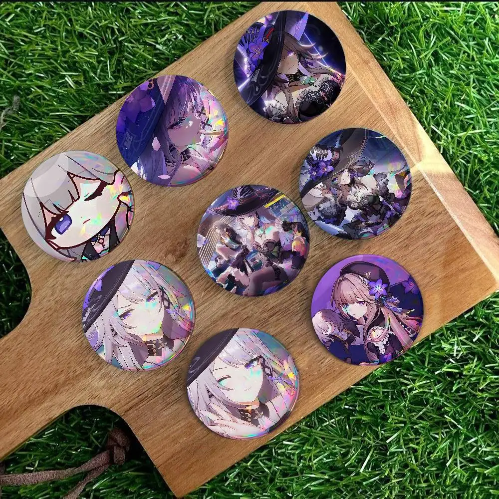 Hot Game Honkai Herta For Badge Laser Holographic Custom Badge Image Metal Lapel Pin Brooch For Clothing Backpack Decorative